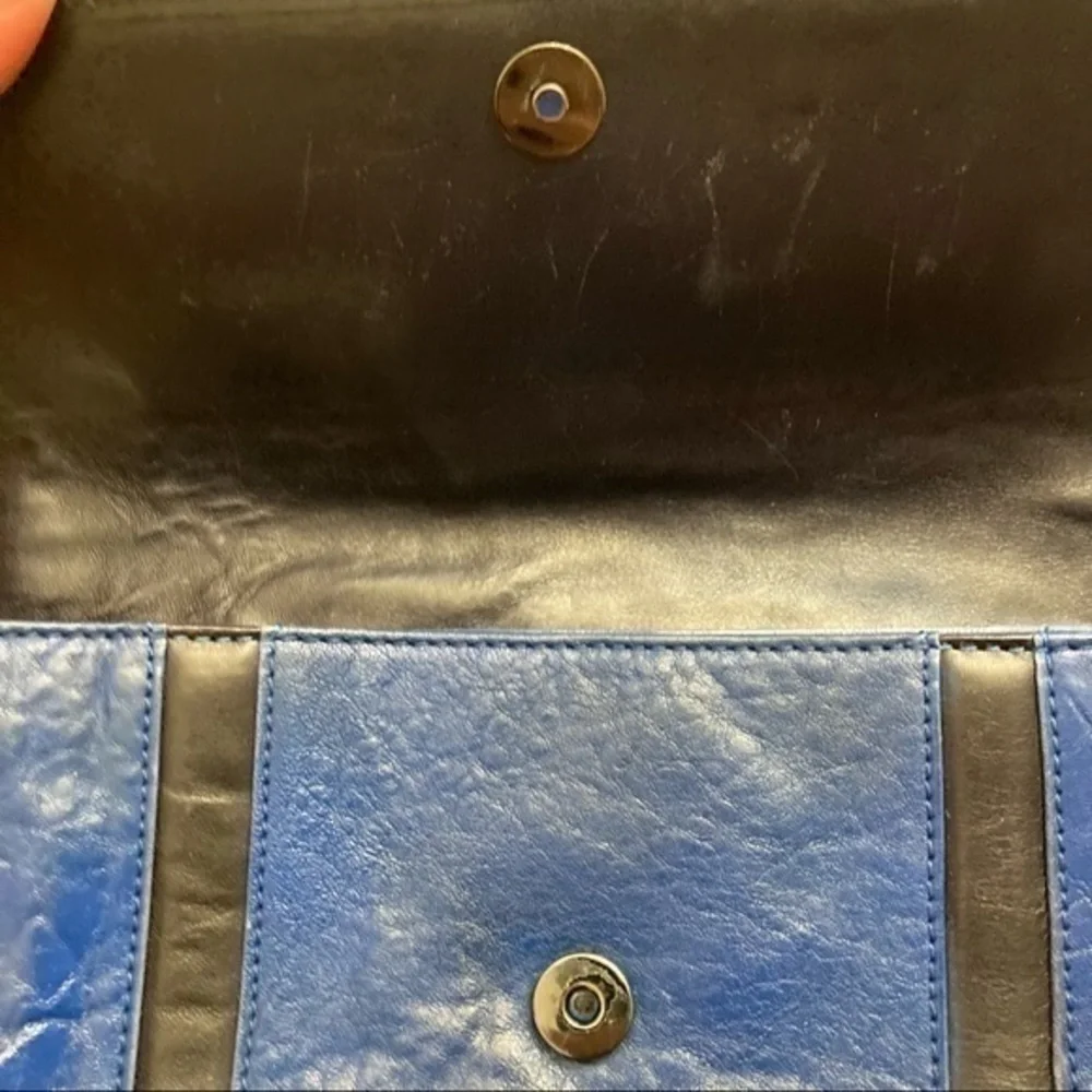 Tory Burch blue black colorblock shoulder bag gunmetal hardware
